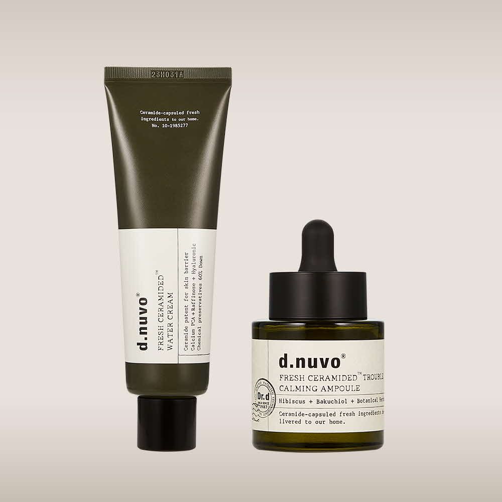 D.NUVO Fresh Ceramided™ Trouble Calming Ampoule 30ml and Water Cream 80ml 2-Piece Soothing and Hydration Skin Barrier Set _ Made in Korea